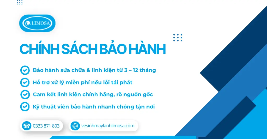 Chính sách bảo hành dịch vụ sửa máy lạnh tại Trung tâm Vệ Sinh Máy Lạnh Limosa